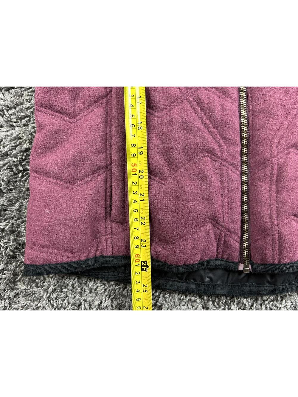 prAna Calla Wool Hooded Vest Womens Burgundy Quilted Faux Fur Trim Full Zip Sz M - Picture 15 of 15